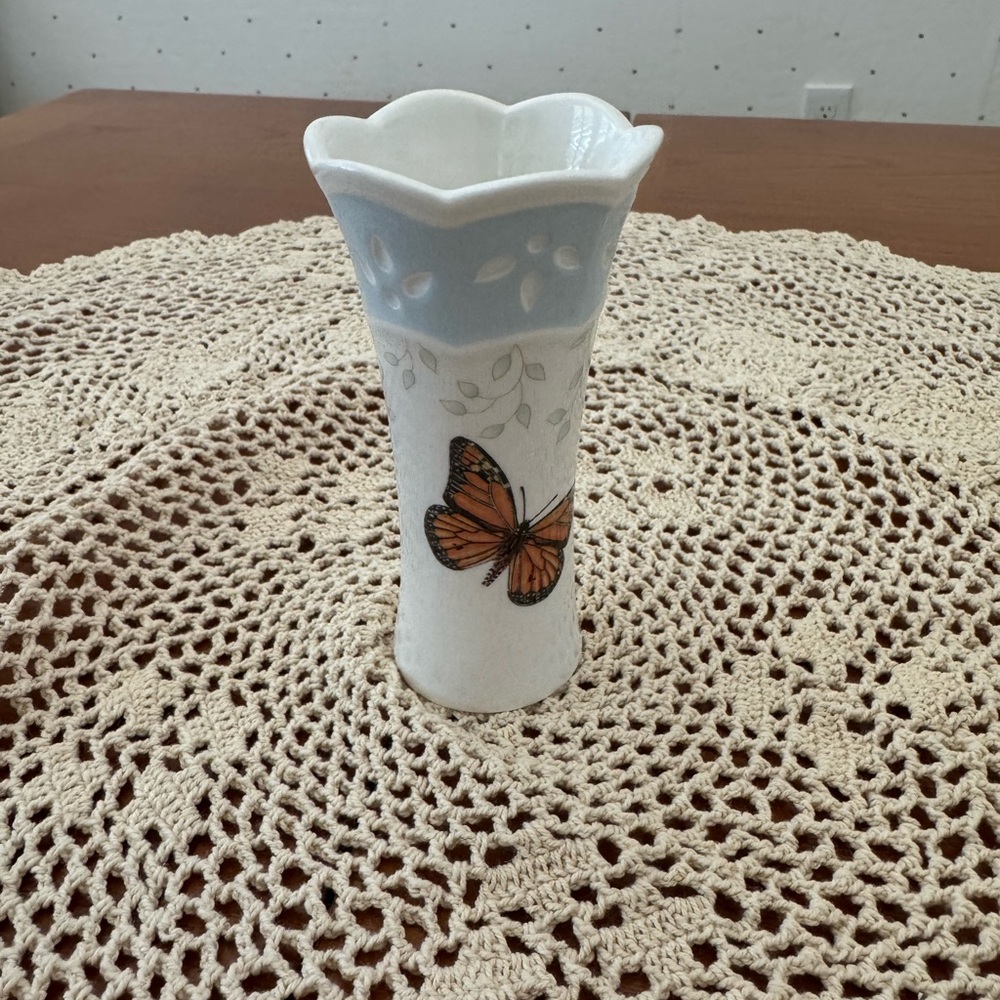 Lenox White and Blue Accent Vase with Butterfly Design